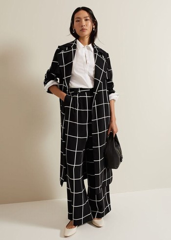 Phase Eight Aspen Check Wide Leg Trousers Black USA | 7831459-MZ